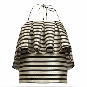 Baum und Pferdgarten Striped Black and White Women's ruffled crop top